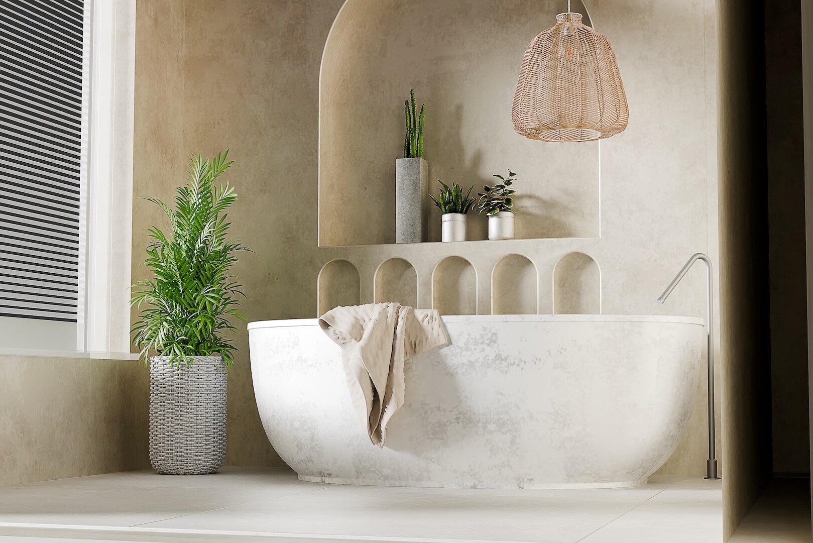 Relaxing bathroom with bathtub and neutral decor 2026 03 16 04 44 36 utc